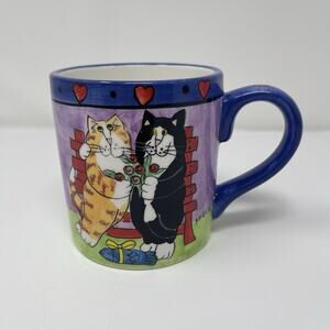 Catzilla Mug Cats And Hearts Candace Reiter 2002 Roses Fish Blue Purple